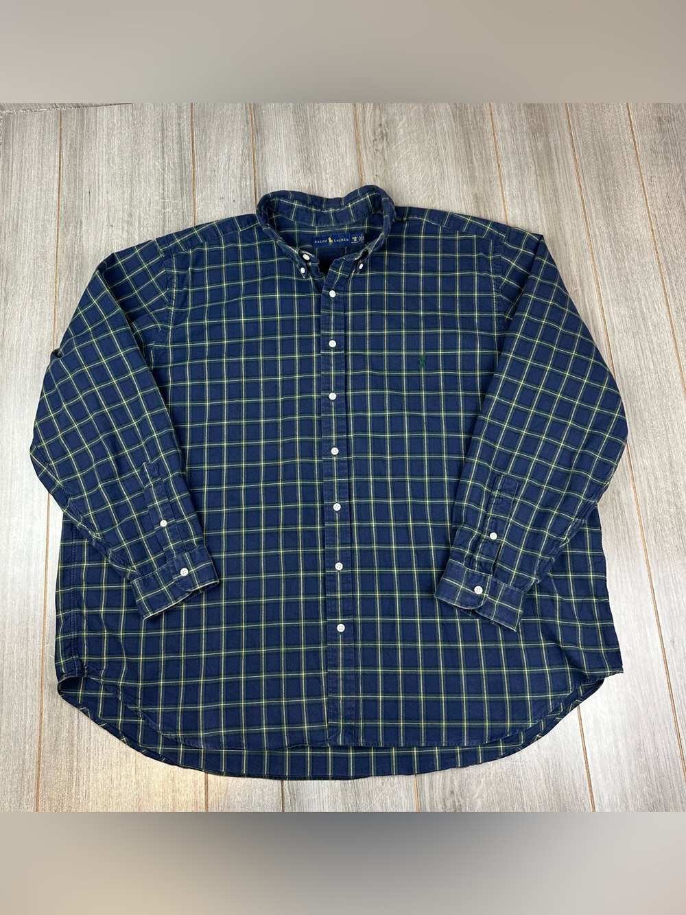 Polo Ralph Lauren Shirt 3XB XXXL BIG BlackWatch Plaid Oxford Blue